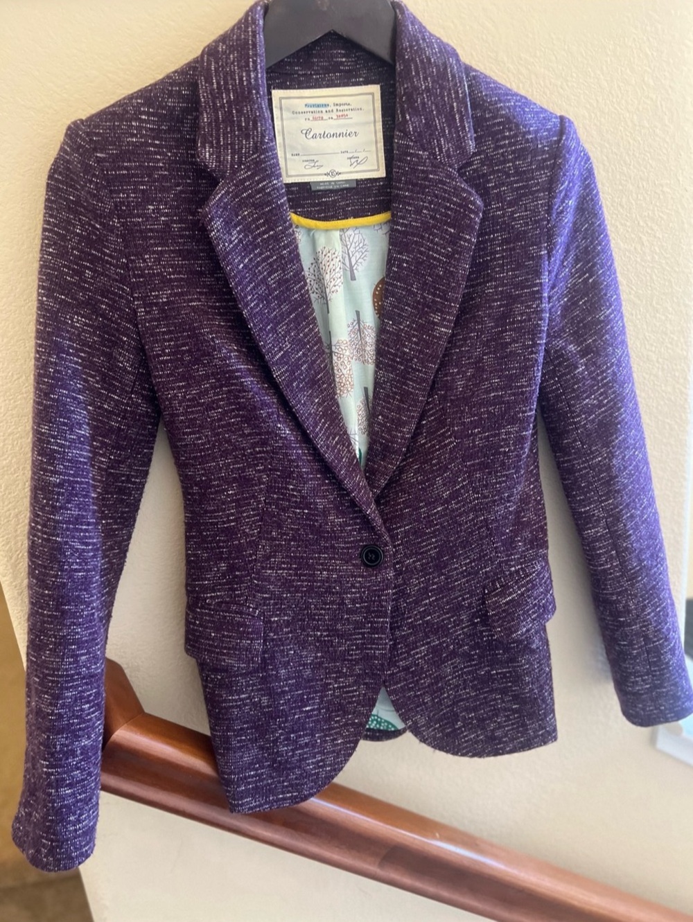 Whimsical Preppy Cartonnier for Anthropologie Plum Purple Knit Blazer XS